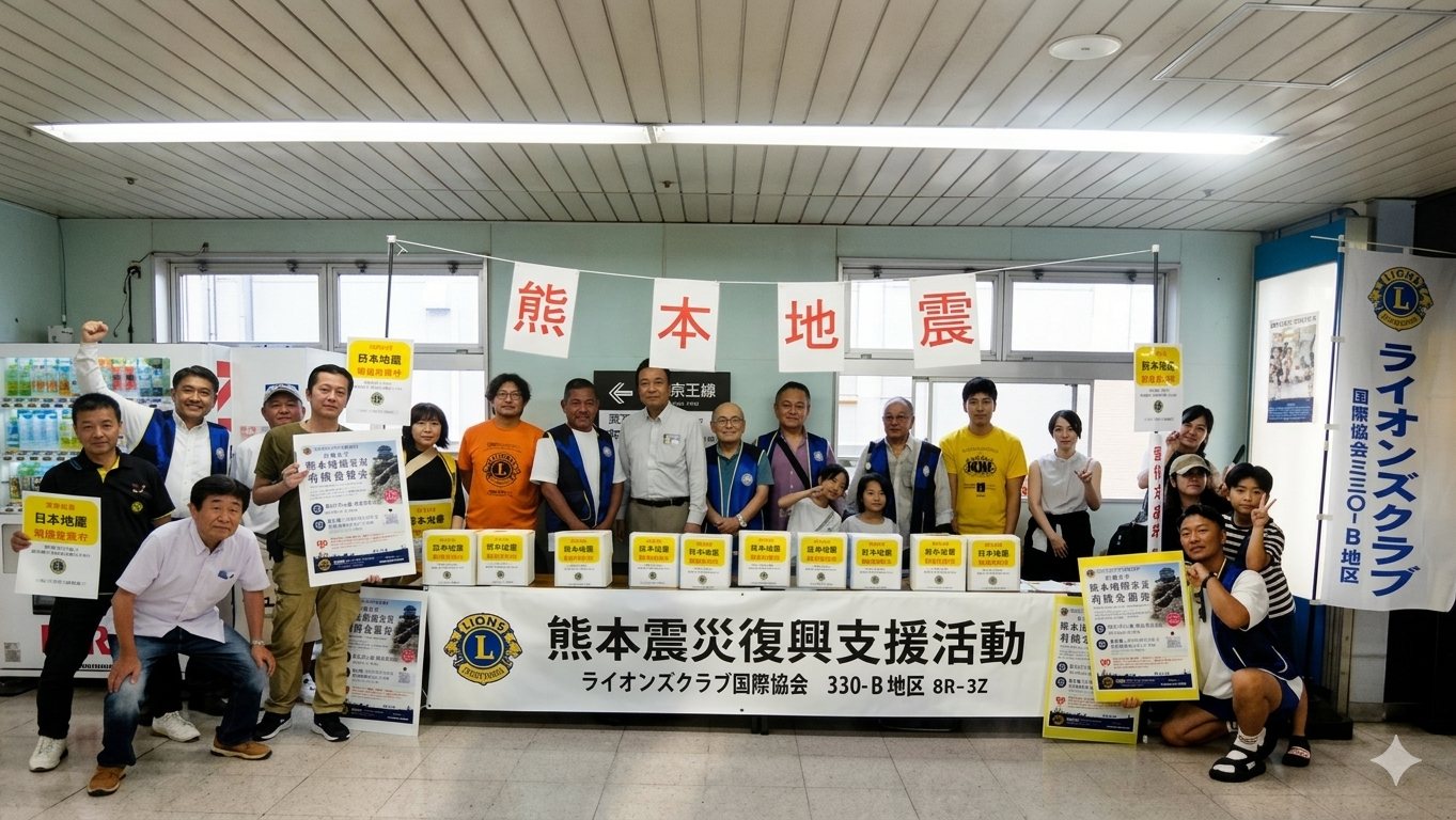 熊本震災復興支援活動 JR橋本駅 街頭募金 参加メンバー集合写真